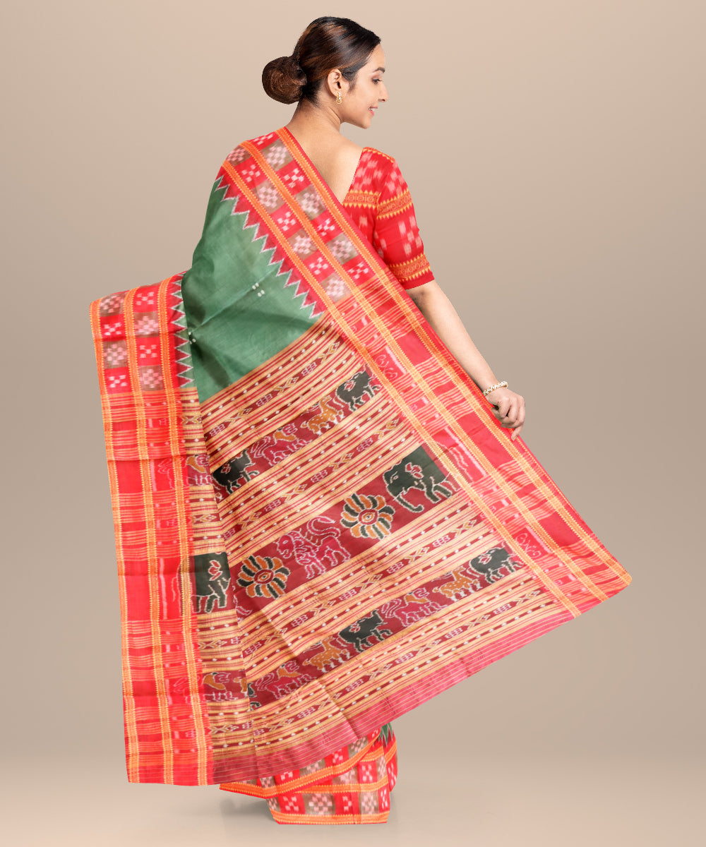 Dark green dark red silk handloom khandua saree