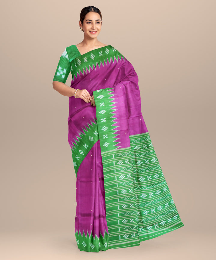Purple dark green silk handloom khandua saree