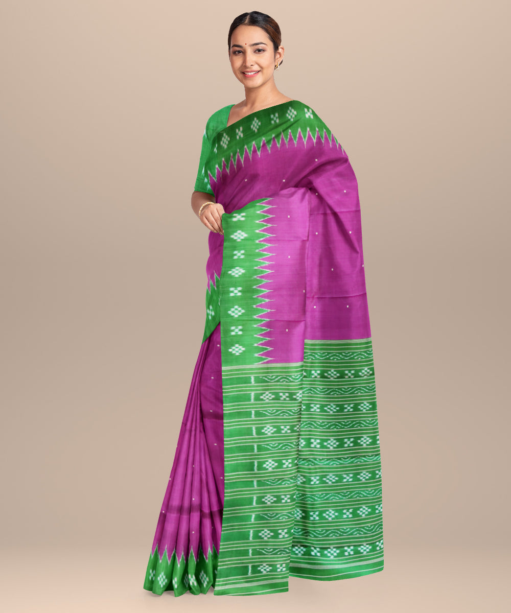 Purple dark green silk handloom khandua saree