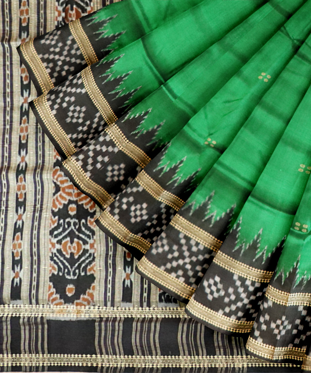 Dark green black handloom khandua silk saree