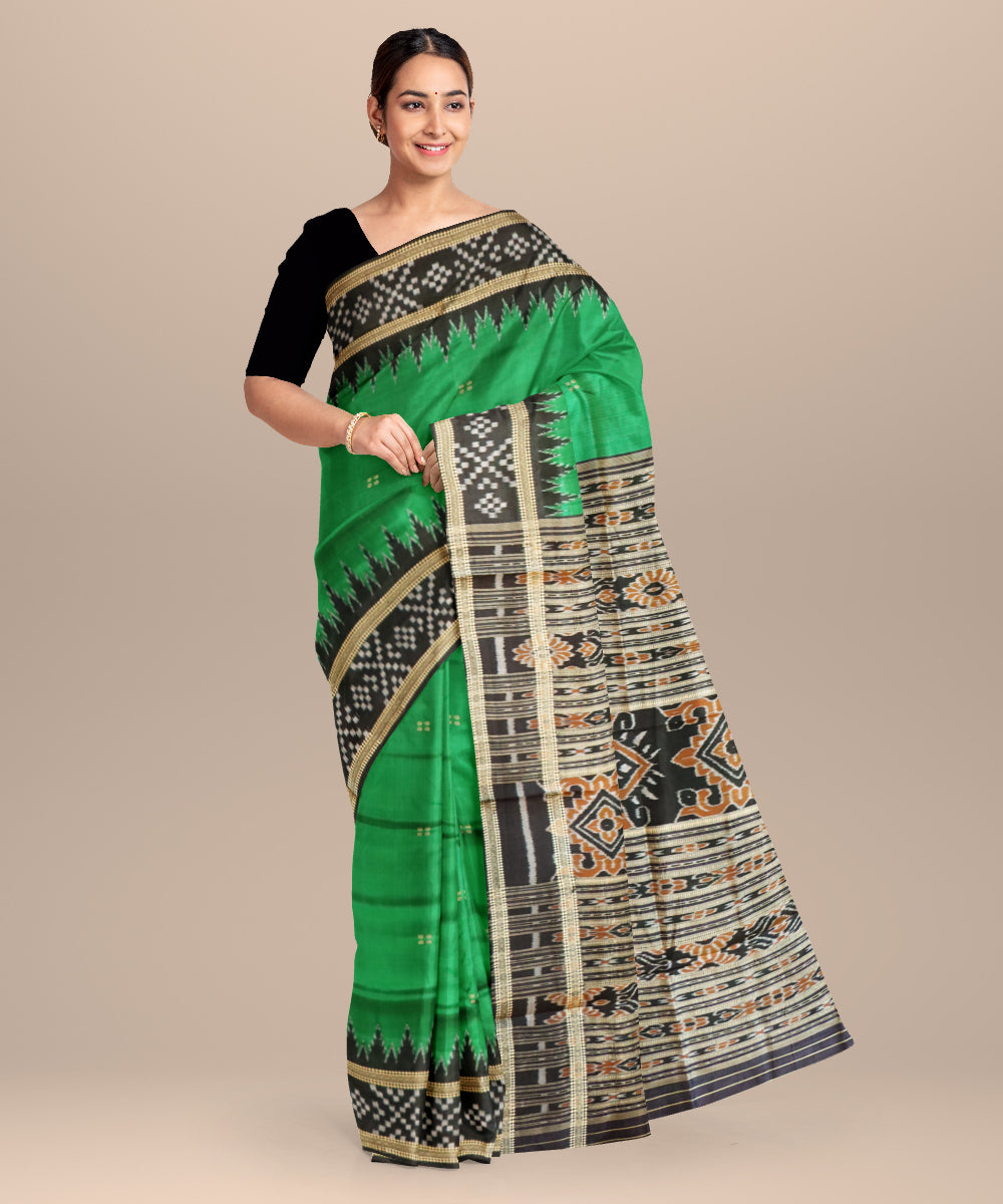 Dark green black handloom khandua silk saree