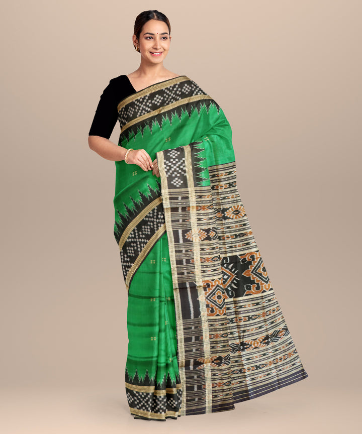 Dark green black handloom khandua silk saree