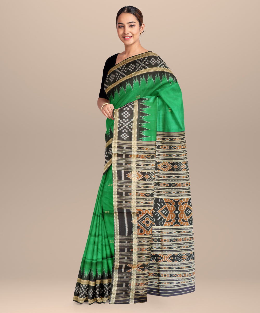 Dark green black handloom khandua silk saree