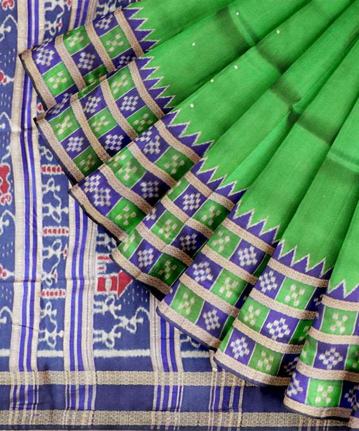 Dark green air force blue silk handloom khandua saree