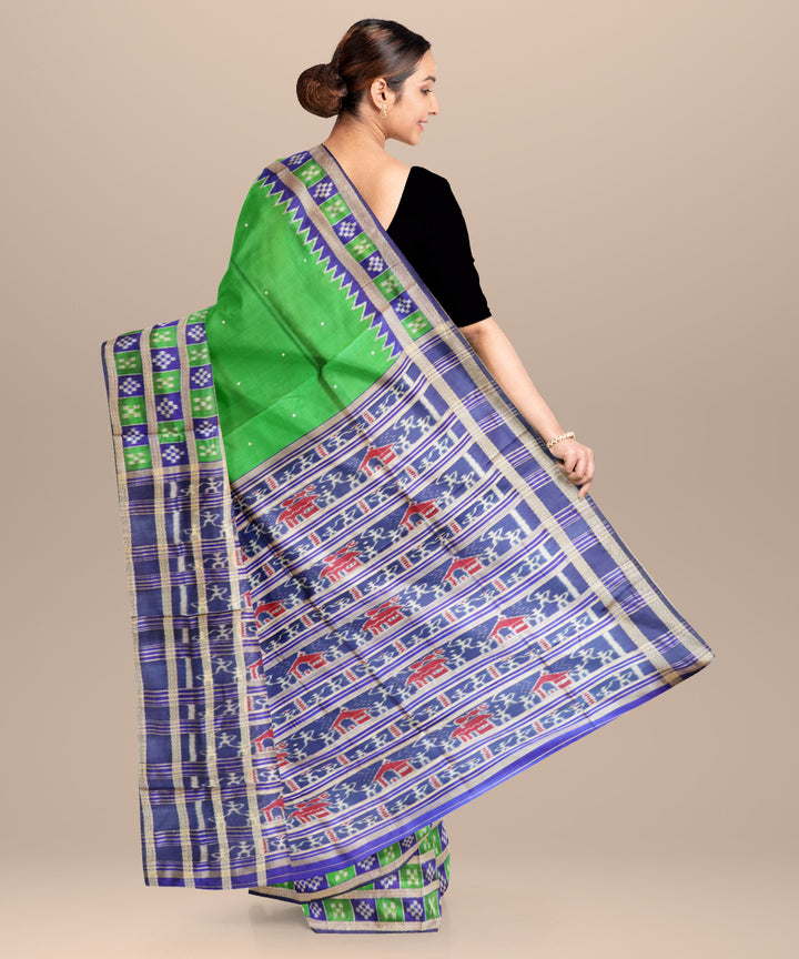 Dark green air force blue silk handloom khandua saree