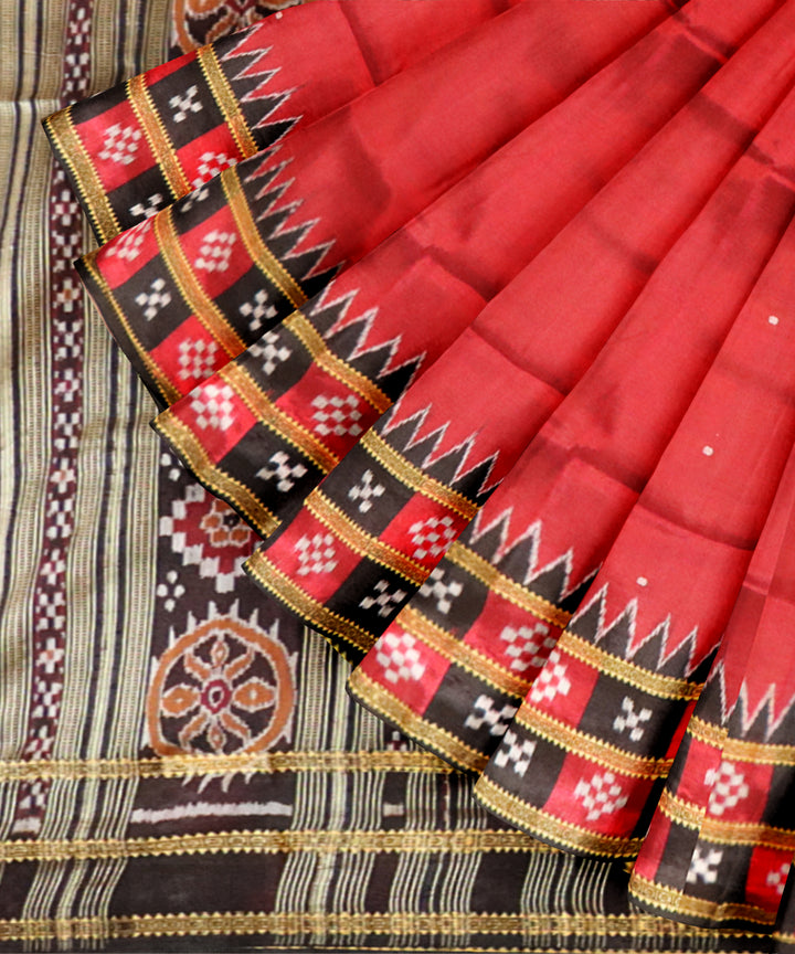 Red black silk handloom patli khandua saree