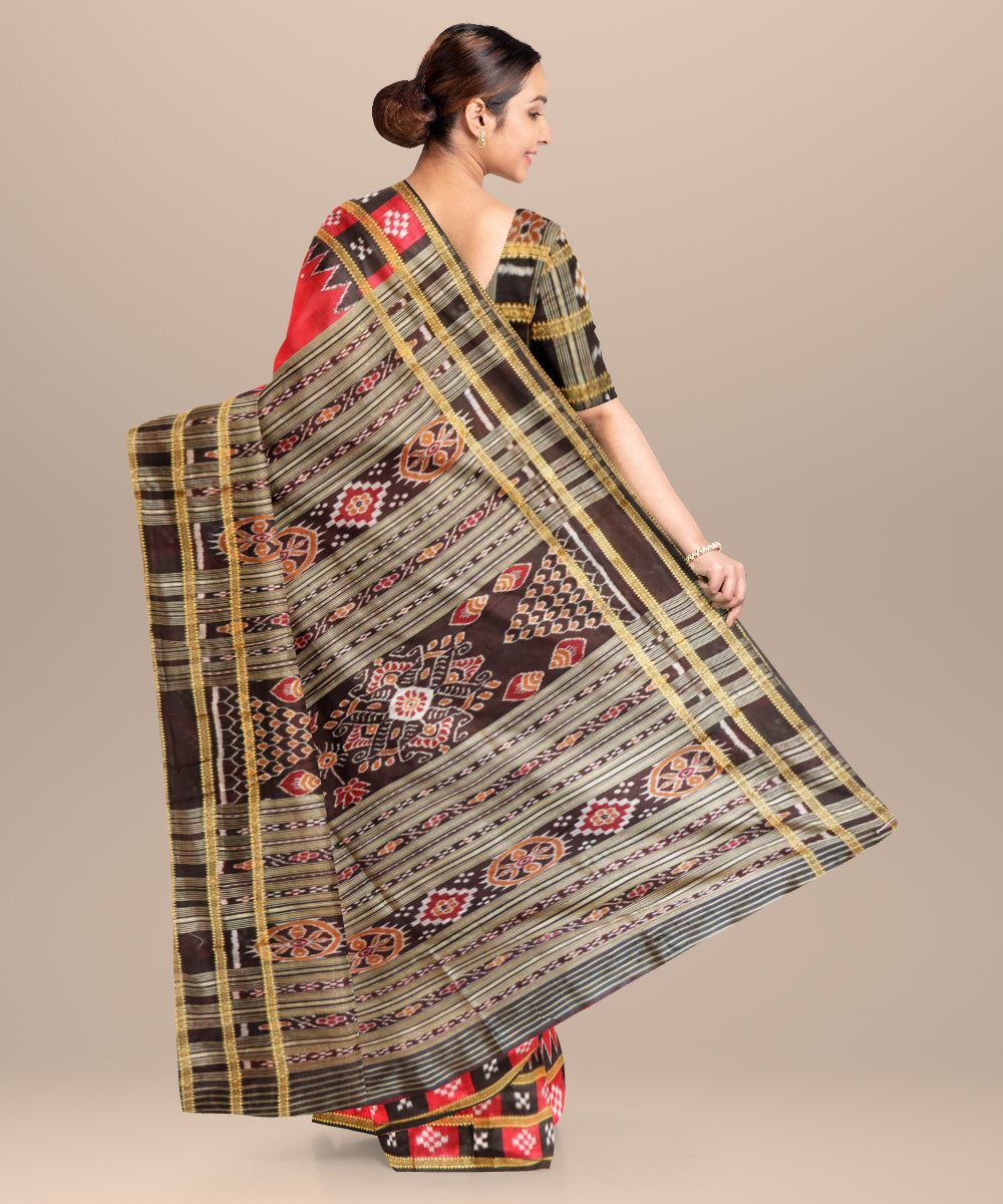 Red black silk handloom patli khandua saree