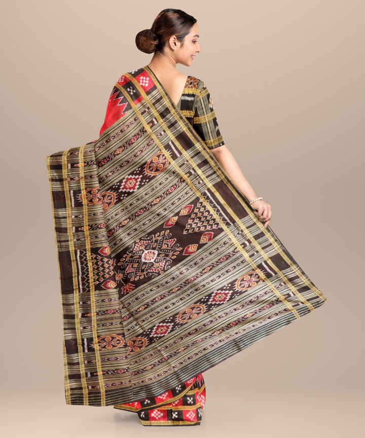 Red black silk handloom patli khandua saree