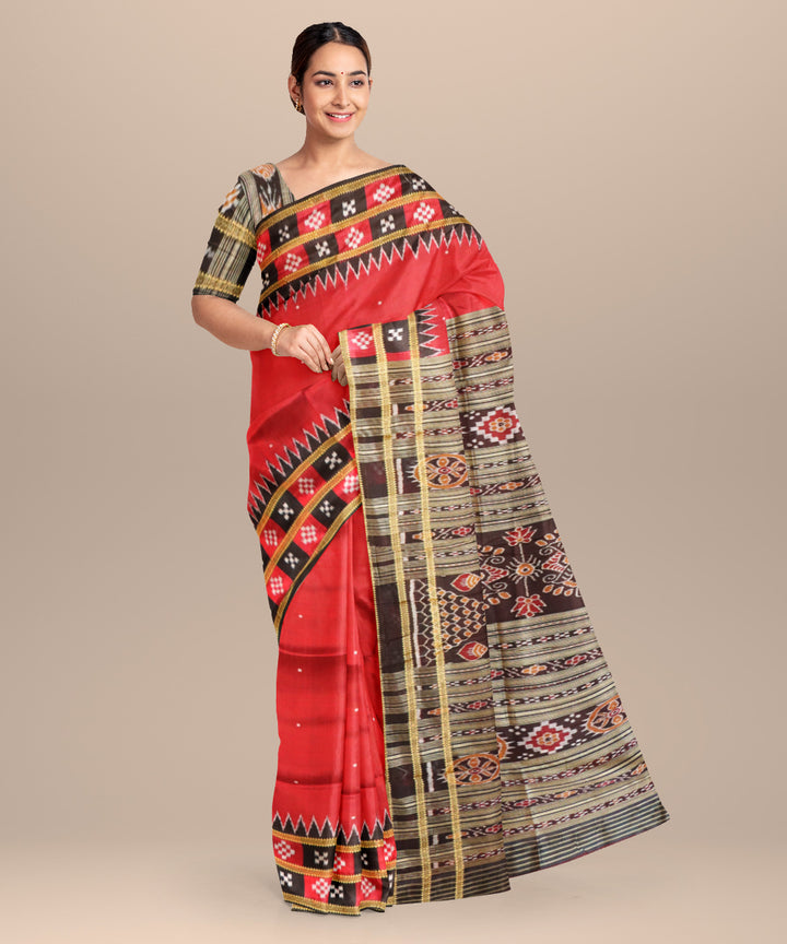 Red black silk handloom patli khandua saree