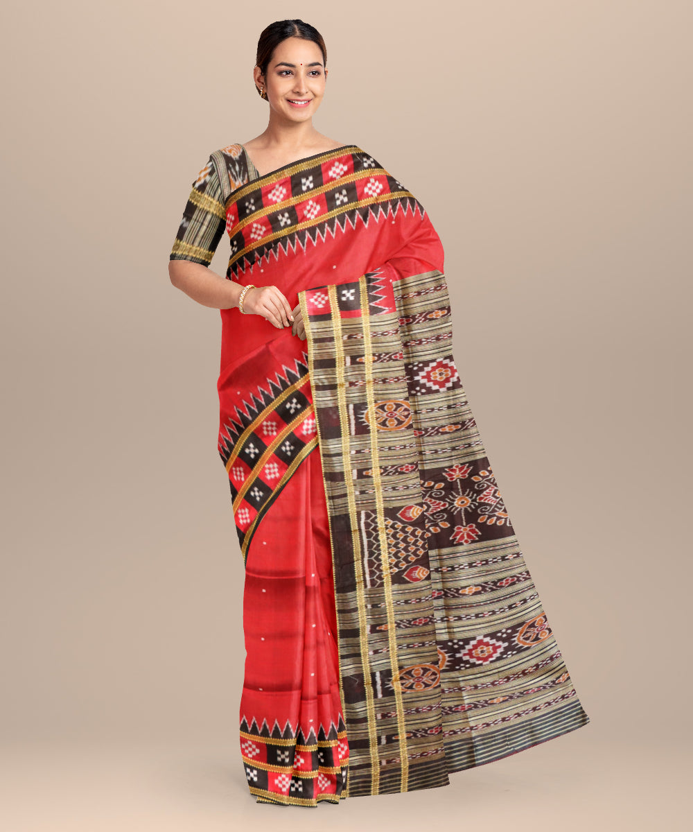 Red black silk handloom patli khandua saree