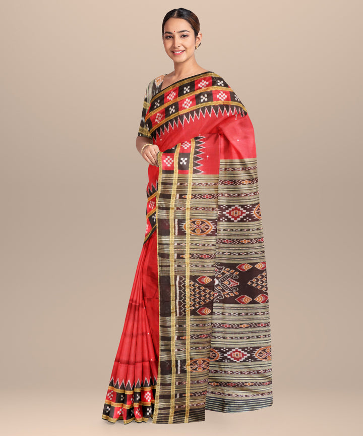 Red black silk handloom patli khandua saree