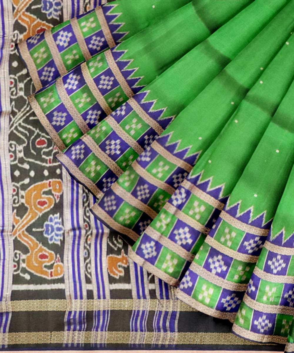 Dark Green Dark Blue Silk Handloom Khandua Saree