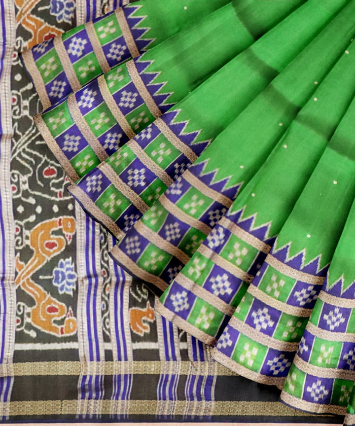 Dark Green Dark Blue Silk Handloom Khandua Saree