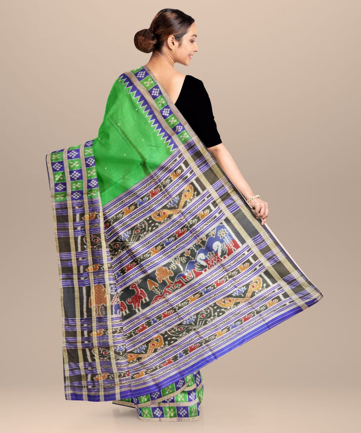 Dark Green Dark Blue Silk Handloom Khandua Saree