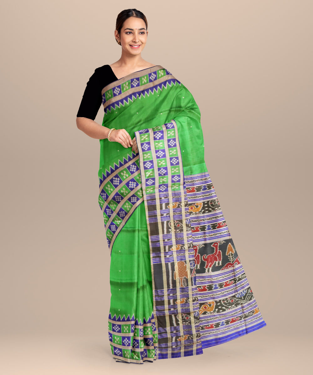 Dark green dark blue silk handloom khandua saree