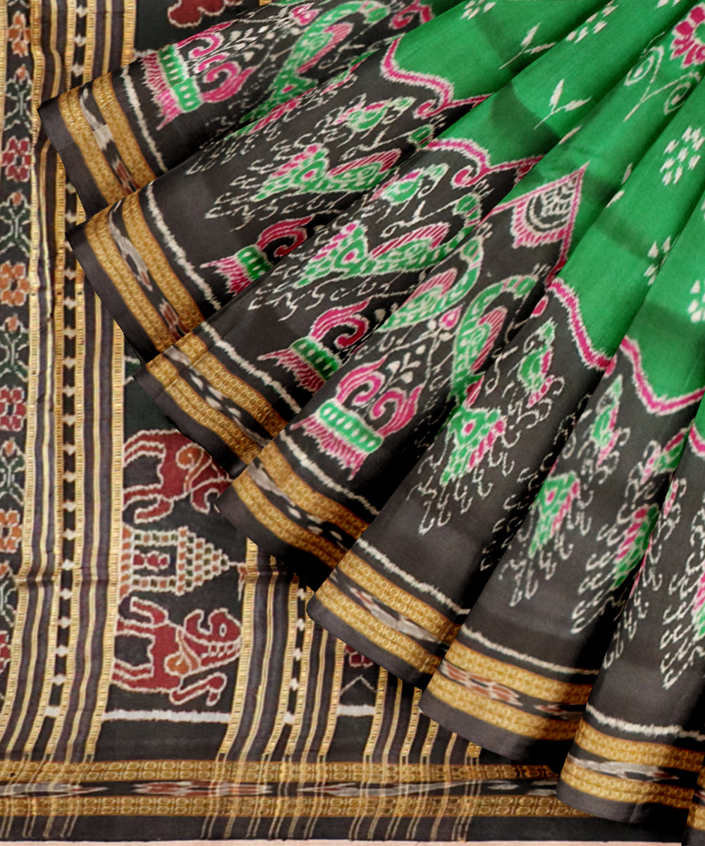 Dark green black handloom patli silk khandua saree