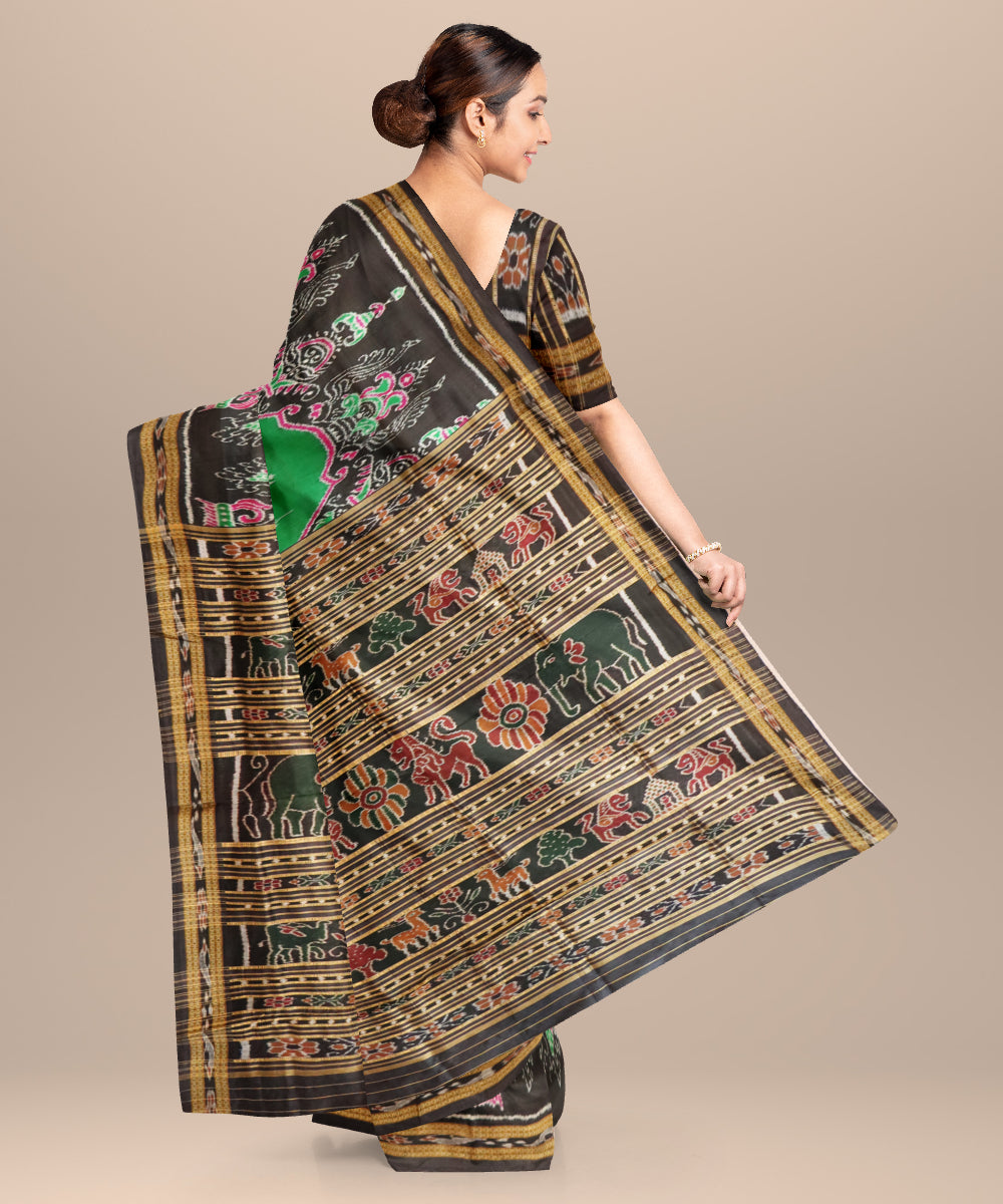 Dark green black handloom patli silk khandua saree