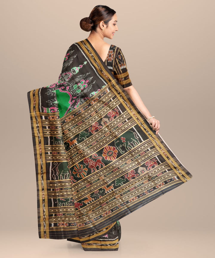 Dark Green Black Handloom Patli Silk Khandua Saree