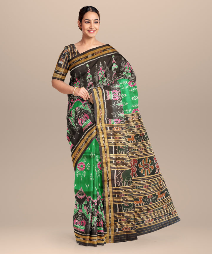 Dark green black handloom patli silk khandua saree