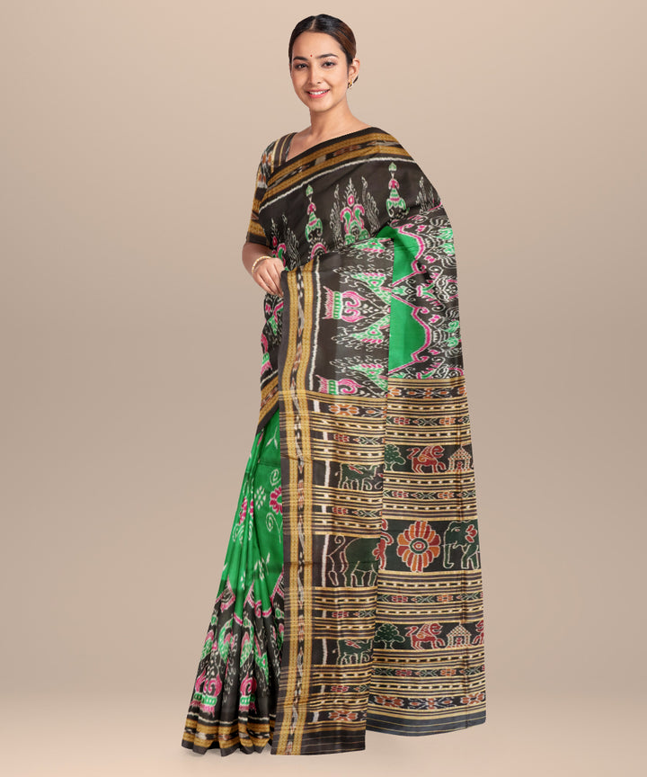 Dark green black handloom patli silk khandua saree