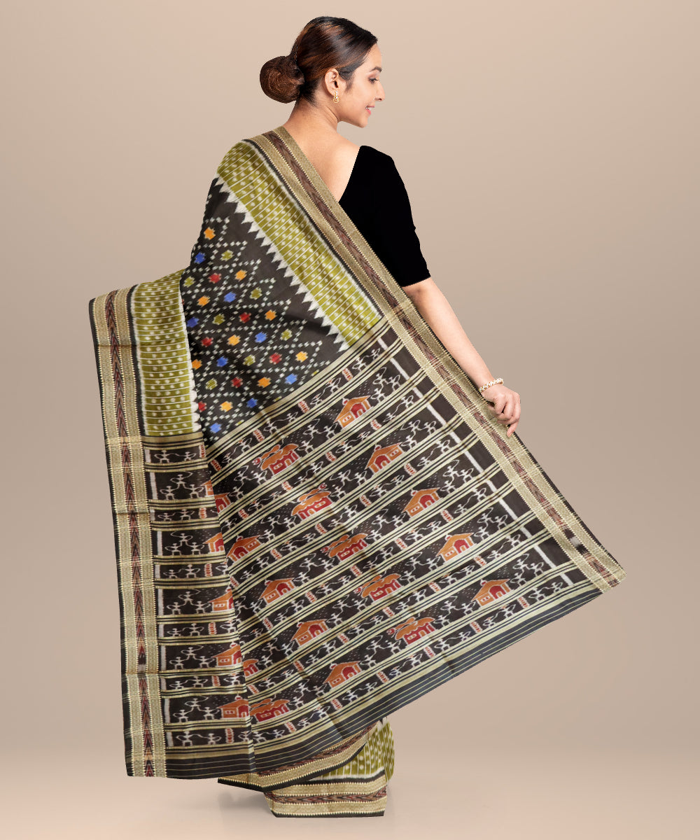 Black black silk handloom khandua saree