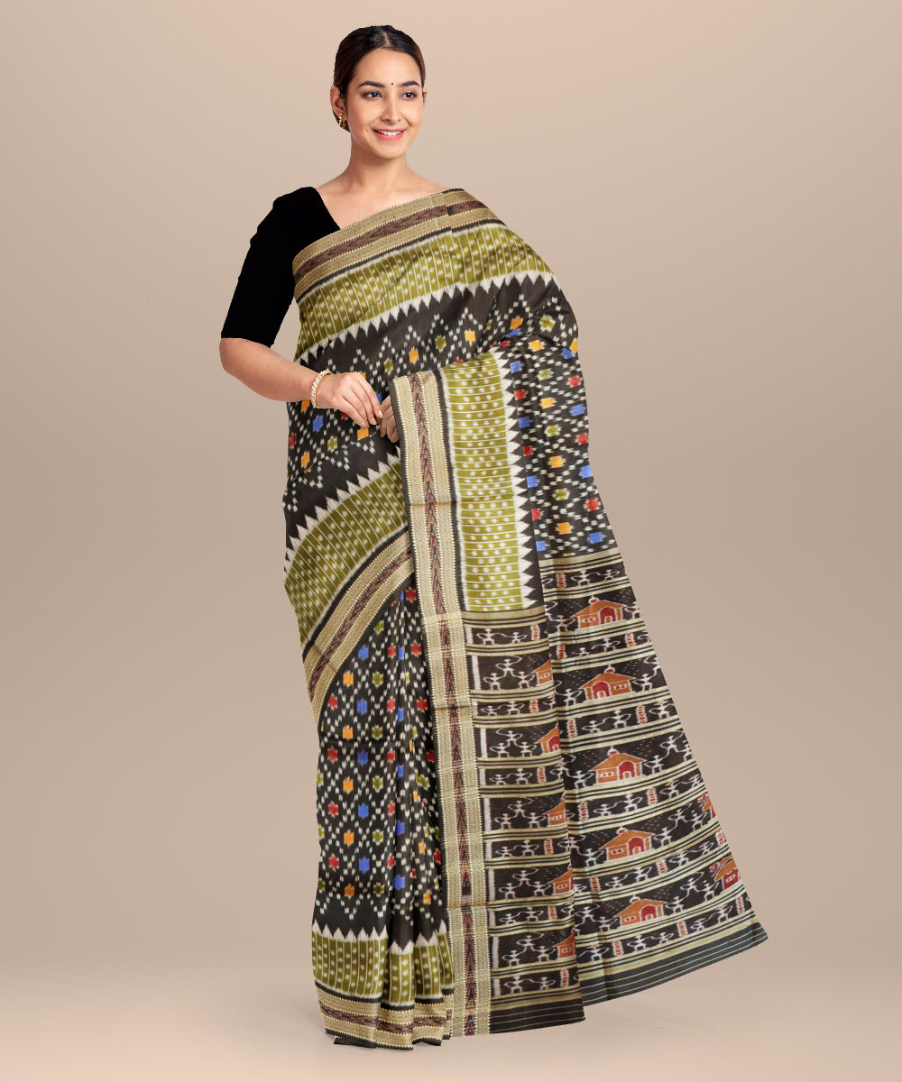 Black black silk handloom khandua saree