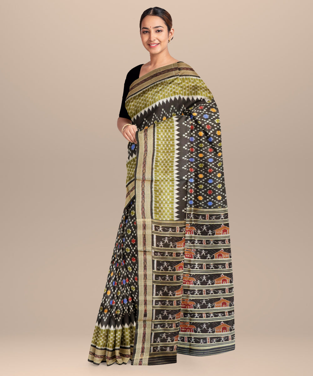 Black black silk handloom khandua saree