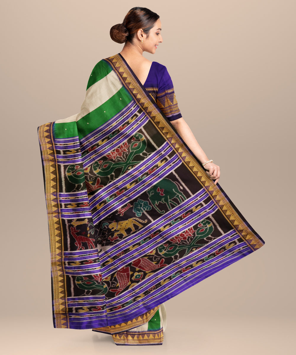 Multicolor air force blue silk handloom khandua saree