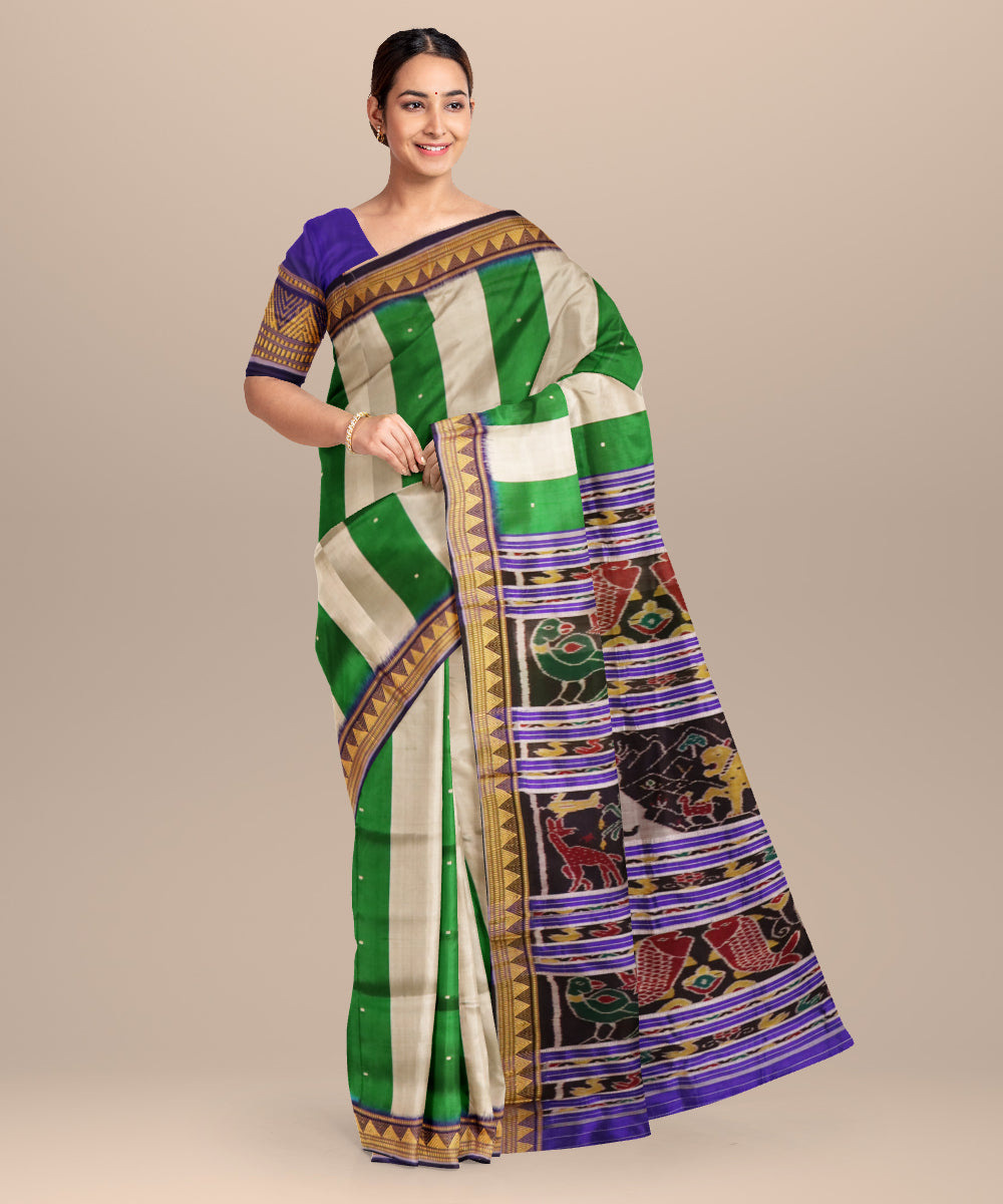 Multicolor air force blue silk handloom khandua saree