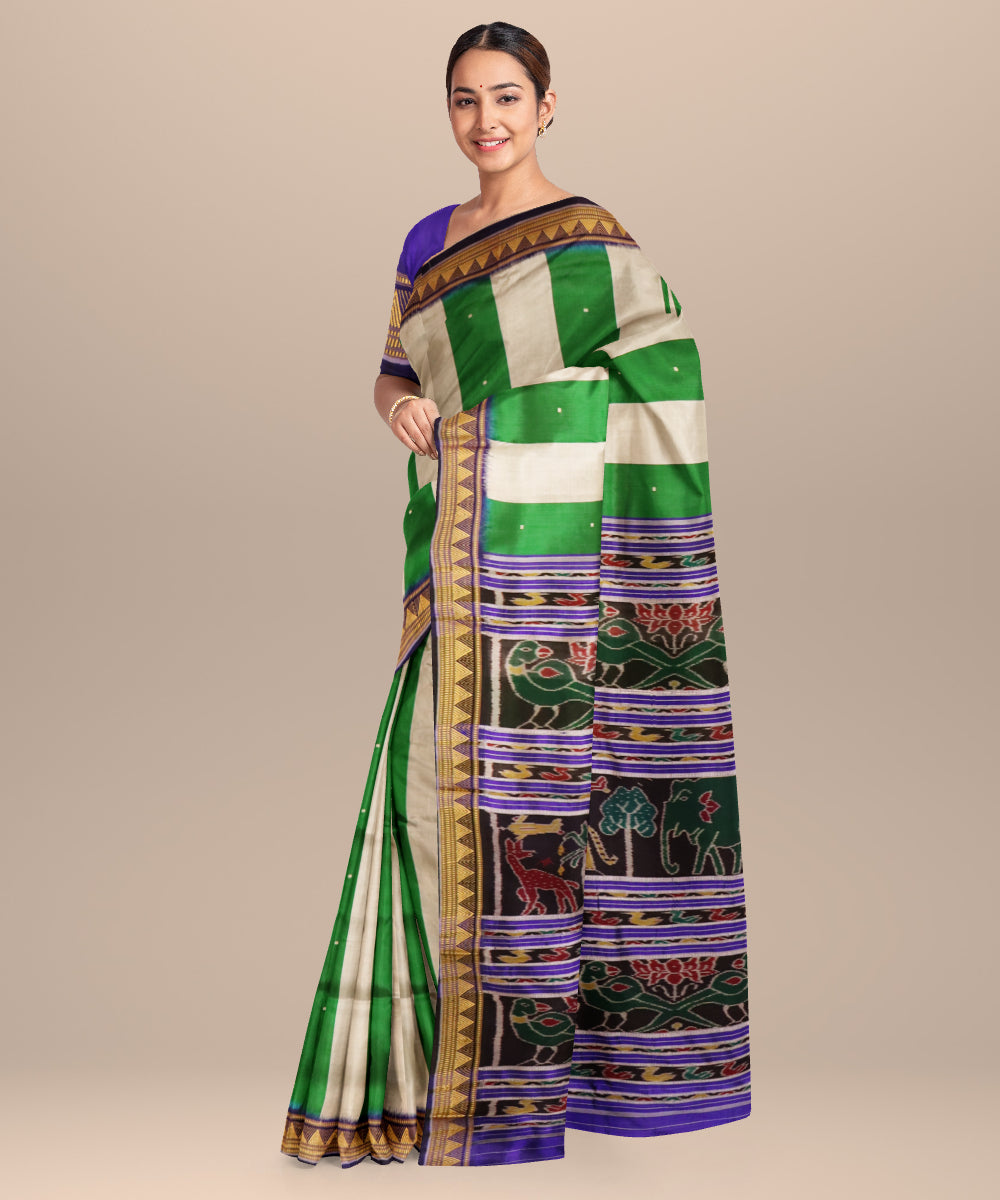 Multicolor air force blue silk handloom khandua saree