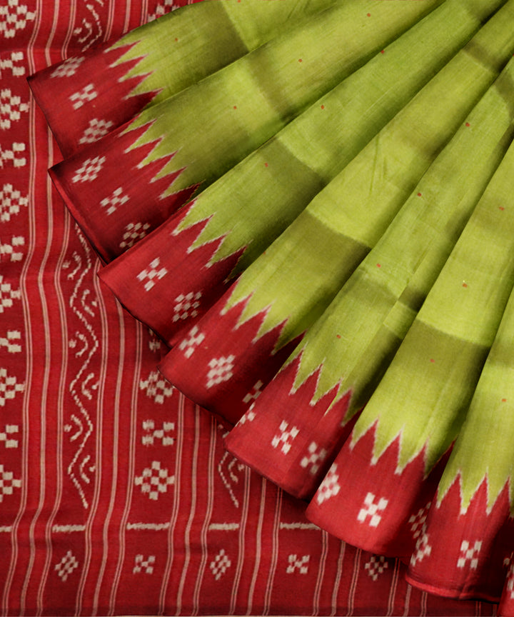 Dark green maroon silk handloom khandua saree