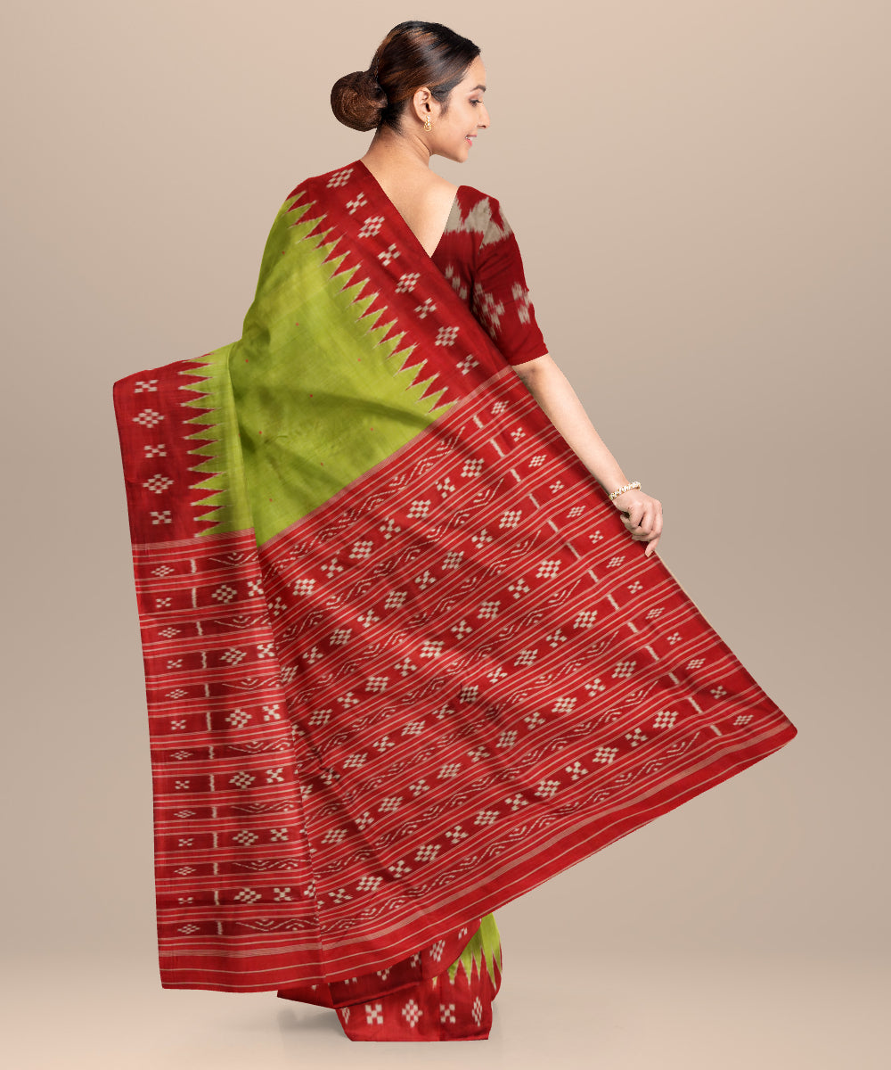 Dark green maroon silk handloom khandua saree