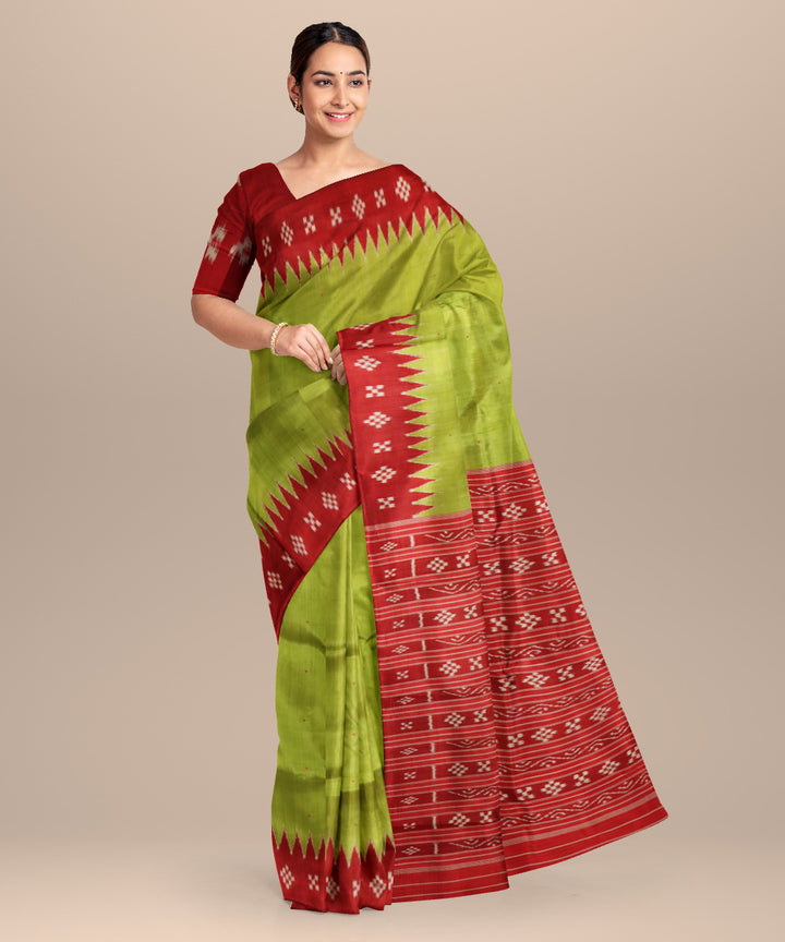Dark green maroon silk handloom khandua saree
