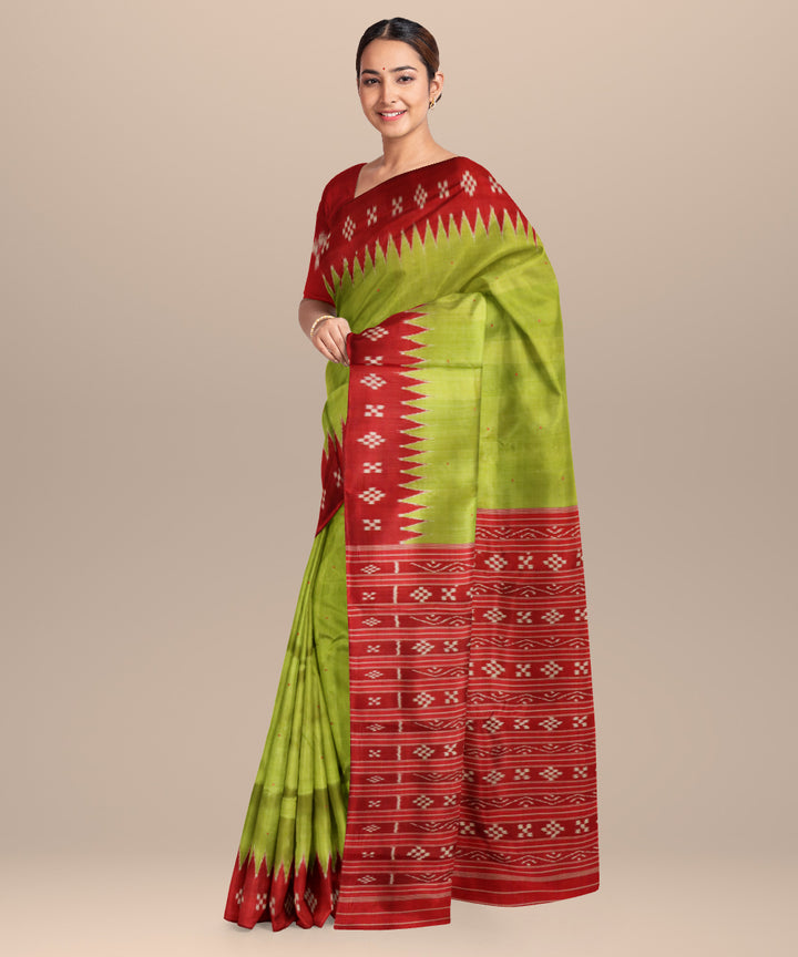 Dark green maroon silk handloom khandua saree