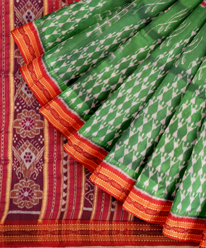 Dark green dark red handloom khandua silk saree