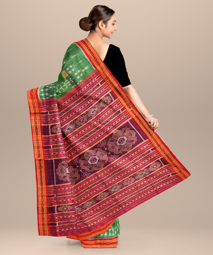 Dark green dark red handloom khandua silk saree
