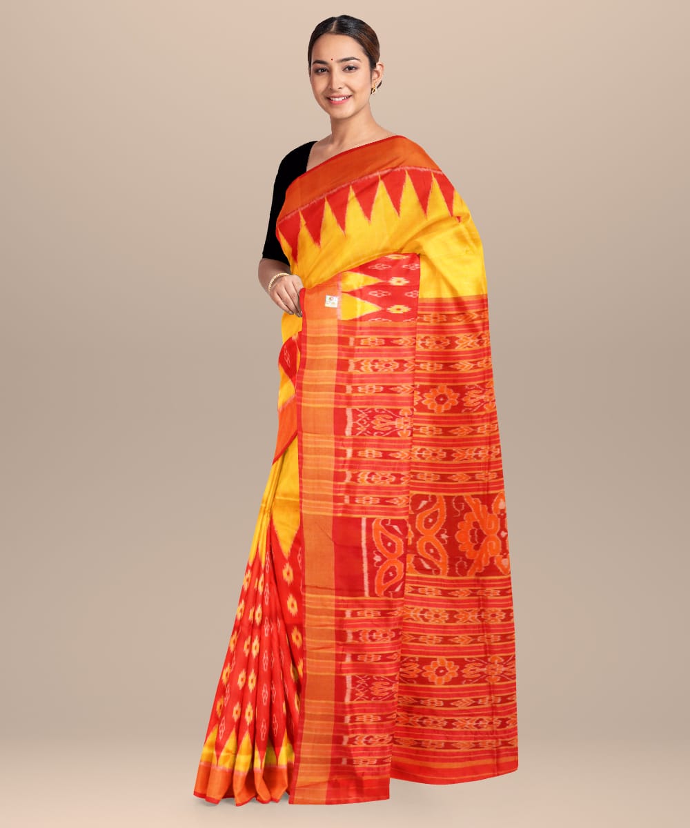 Multicolor dark red handloom khandua silk saree