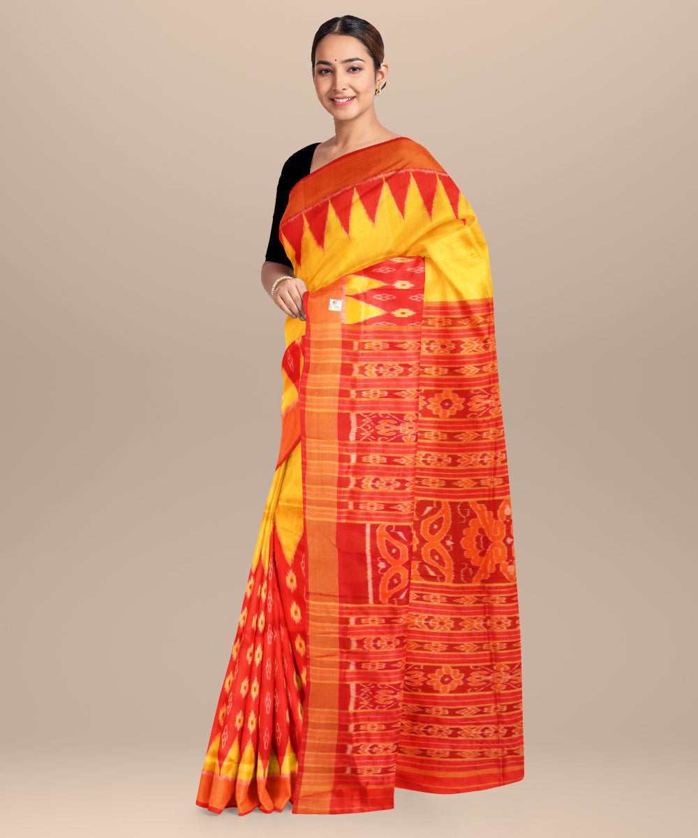 Multicolor dark red handloom khandua silk saree