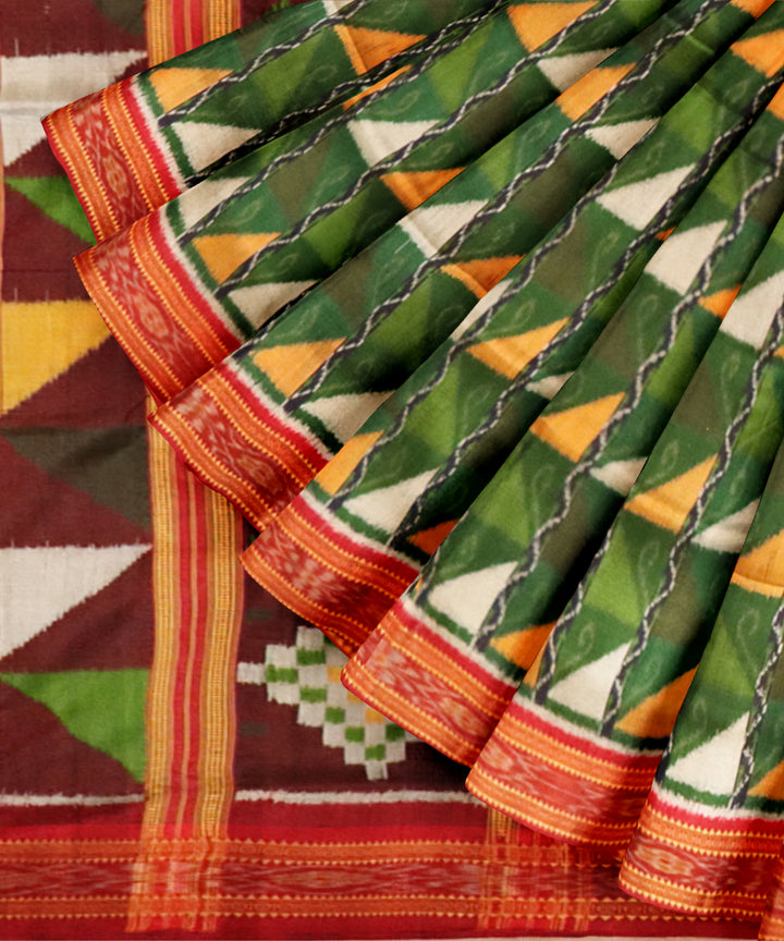 Dark green dark red silk handloom khandua saree