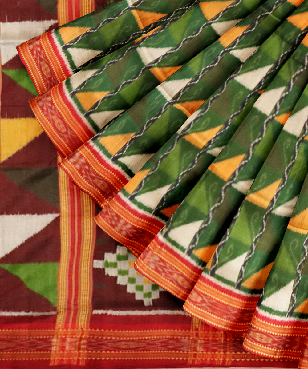 Dark green dark red silk handloom khandua saree