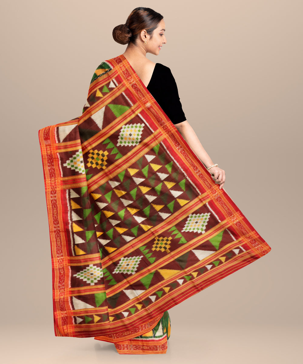 Dark green dark red silk handloom khandua saree