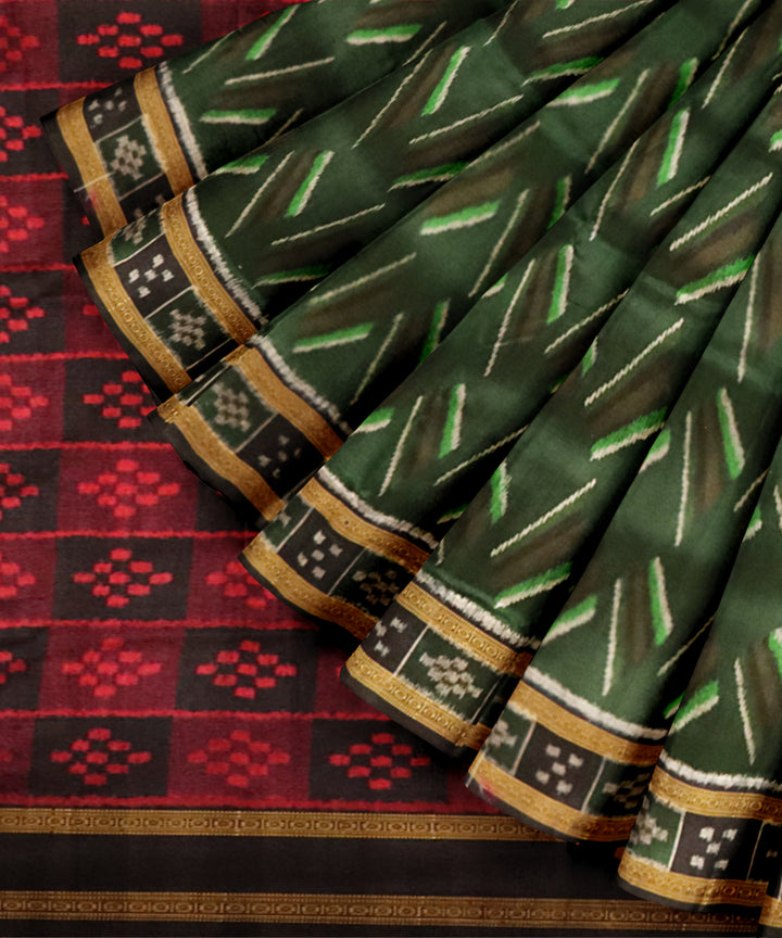 Dark green black silk handloom khandua saree