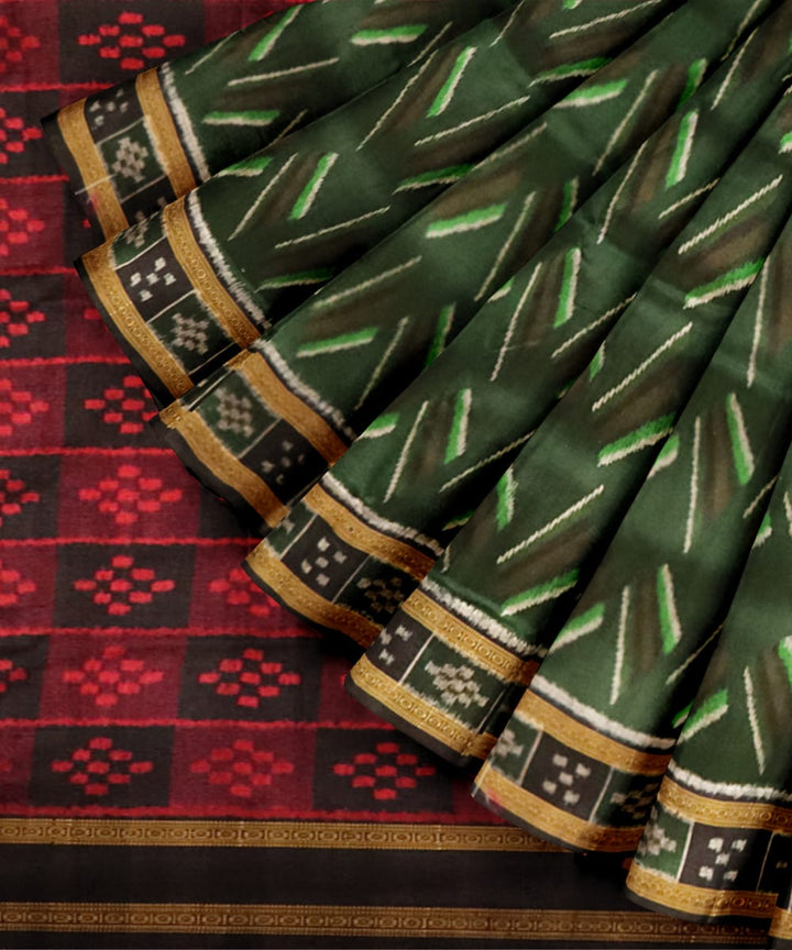Dark green black silk handloom khandua saree