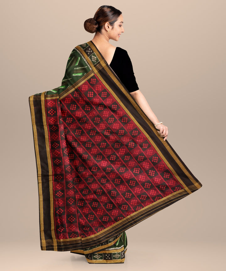 Dark green black silk handloom khandua saree