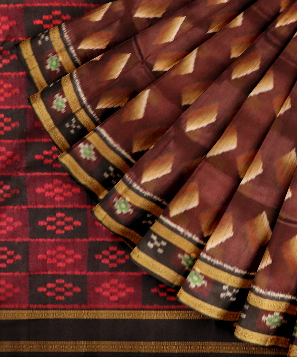 Deep tuscan red black silk handloom khandua saree