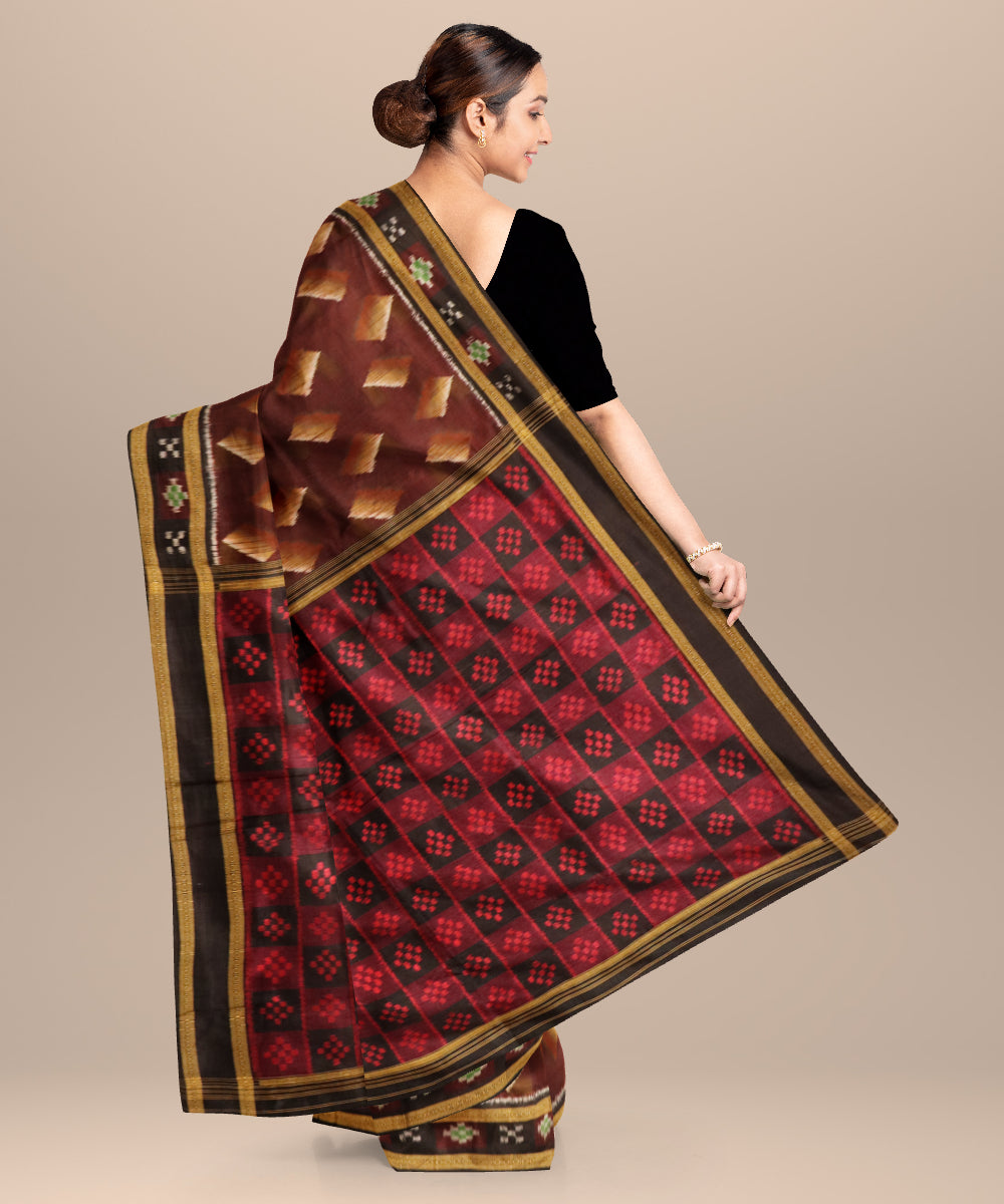 Deep tuscan red black silk handloom khandua saree