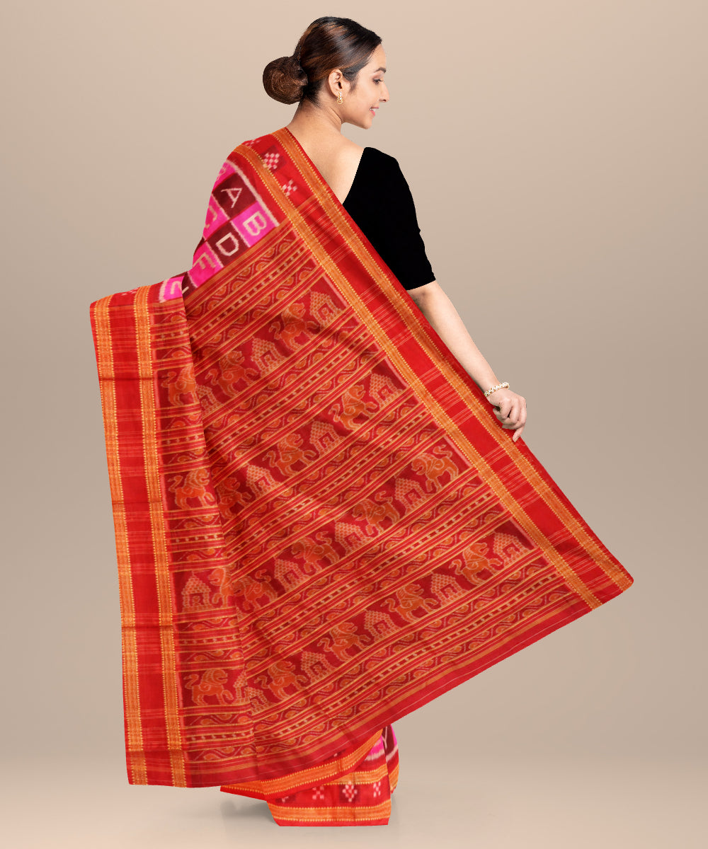 Multicolor dark red silk handloom khandua saree