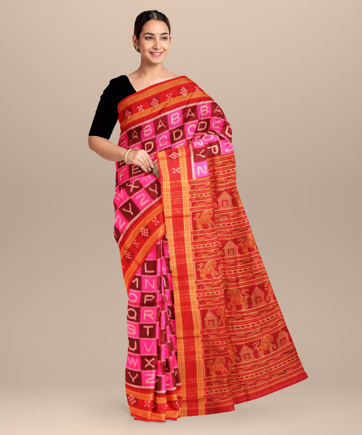 Multicolor dark red silk handloom khandua saree