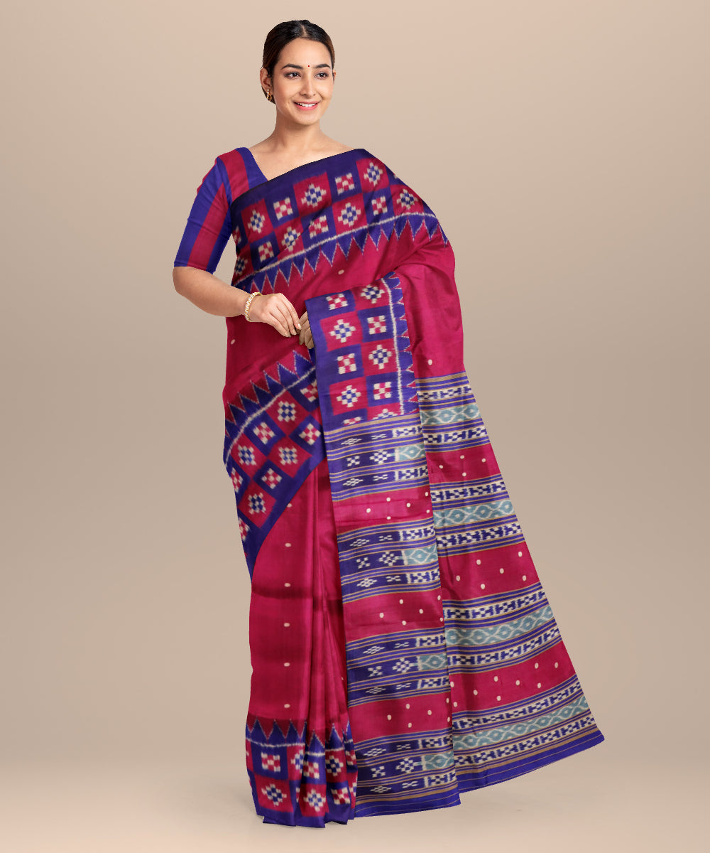 French plum dark red silk handloom khandua saree