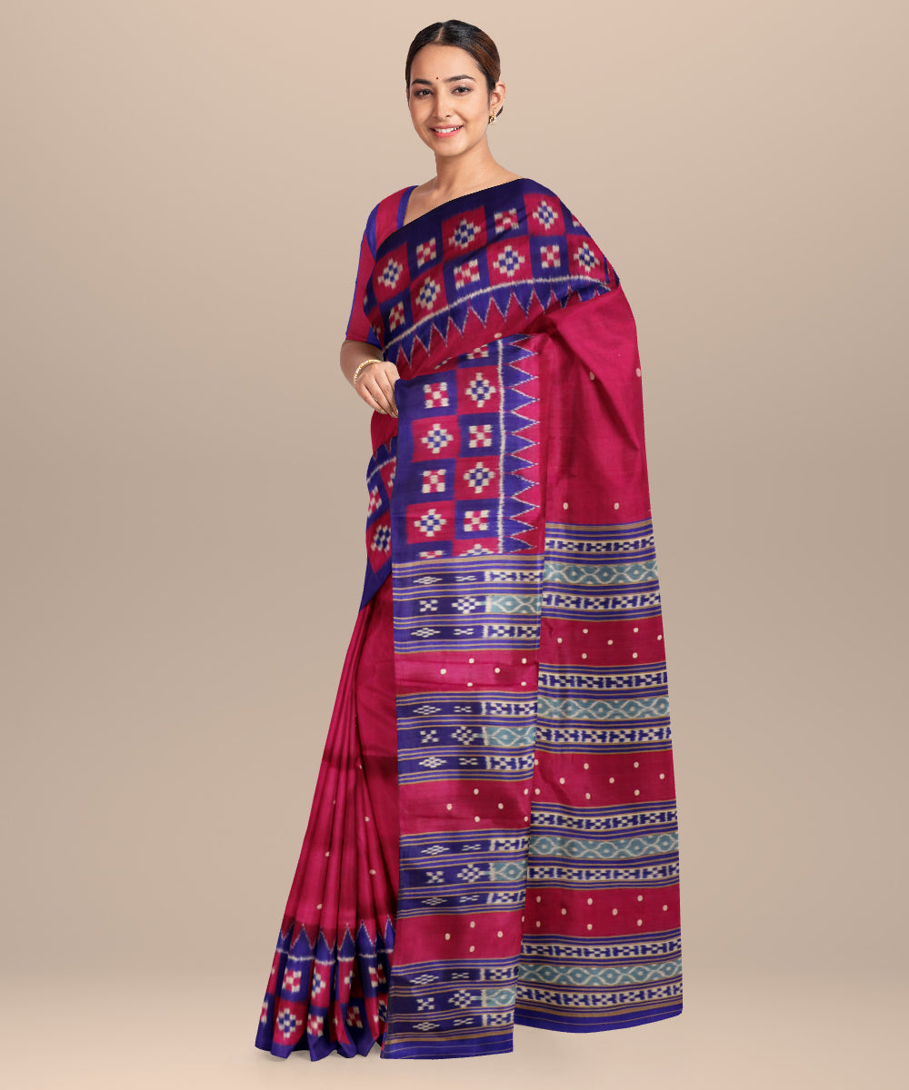 French plum dark red silk handloom khandua saree